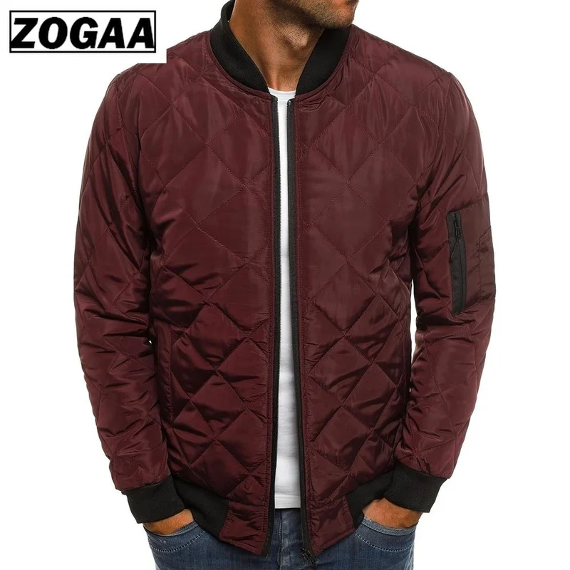 ZOGAA Men Autumn Casual Plaid Parkas Cotton-padded Jacket Solid Zipper Puffer Jacket Mens Winter Jackets and Coats 6 colors