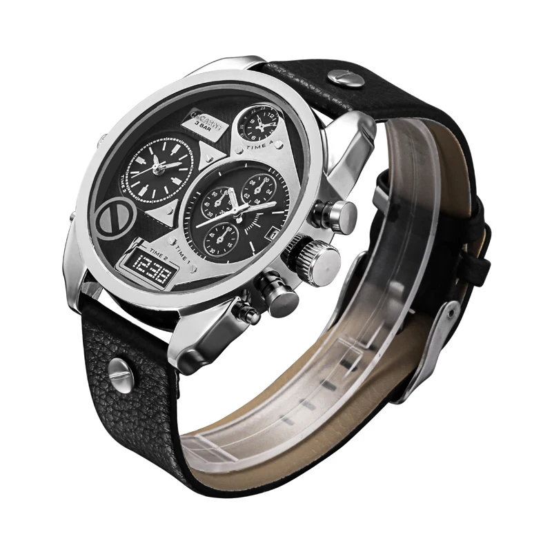 Роскошные мужские кварцевые часы известного бренда Cagarny с кожаным ремешком и