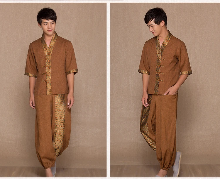 

(1 set/shirt&pant)Summer male Thai massage health uniforms foot bath workwear technician work clothes SPA club Thai bathing man
