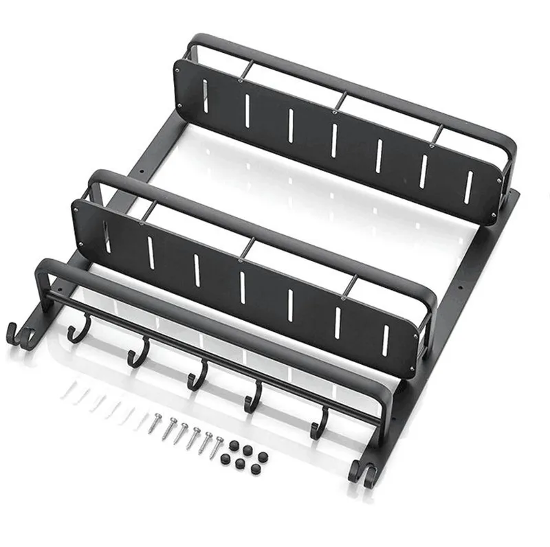

Bathroom Shelf Aluminium Bath Shower Rack Bath Shower Shelf Bath Shower Caddy Holder Wall Mounted Black Corner shelf with hooks