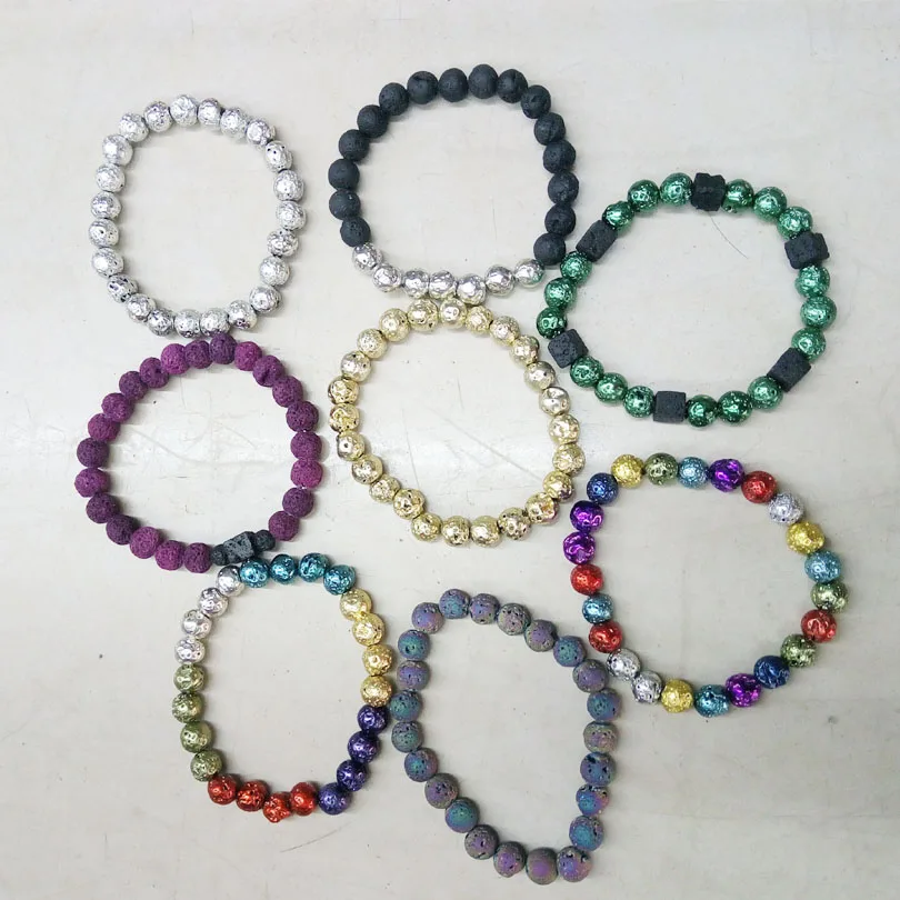 Золотой вулканический камень 7 Чакра браслет мужской черный Лава Исцеление