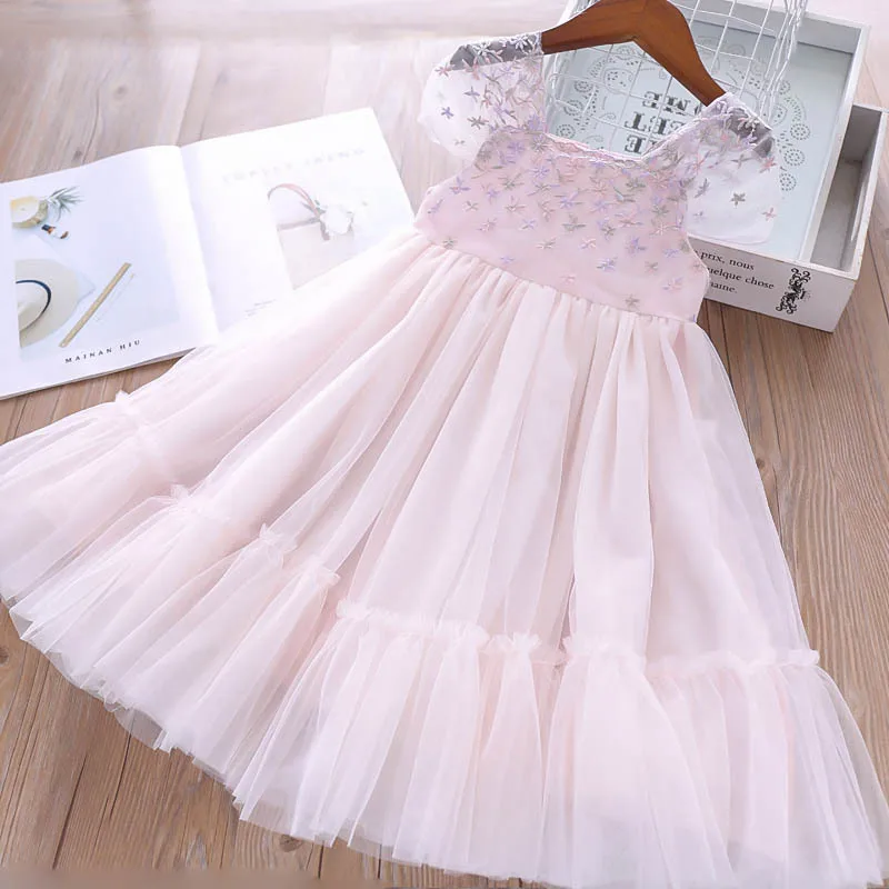 Girl's Embroidered Flower Princess Yarn Dress 2019 New Summer Kids Lace Gauze Fashion Children's Lady Dresses | Детская одежда