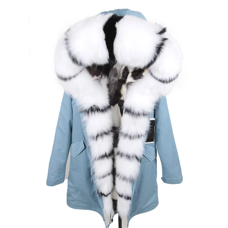 Deri Ceket Women Winter Large Natural Real Fox Fur Cuff& Liner Thick Warm Silver Jacket Coast Female Waterproof Loose Parkas - Цвет: C25