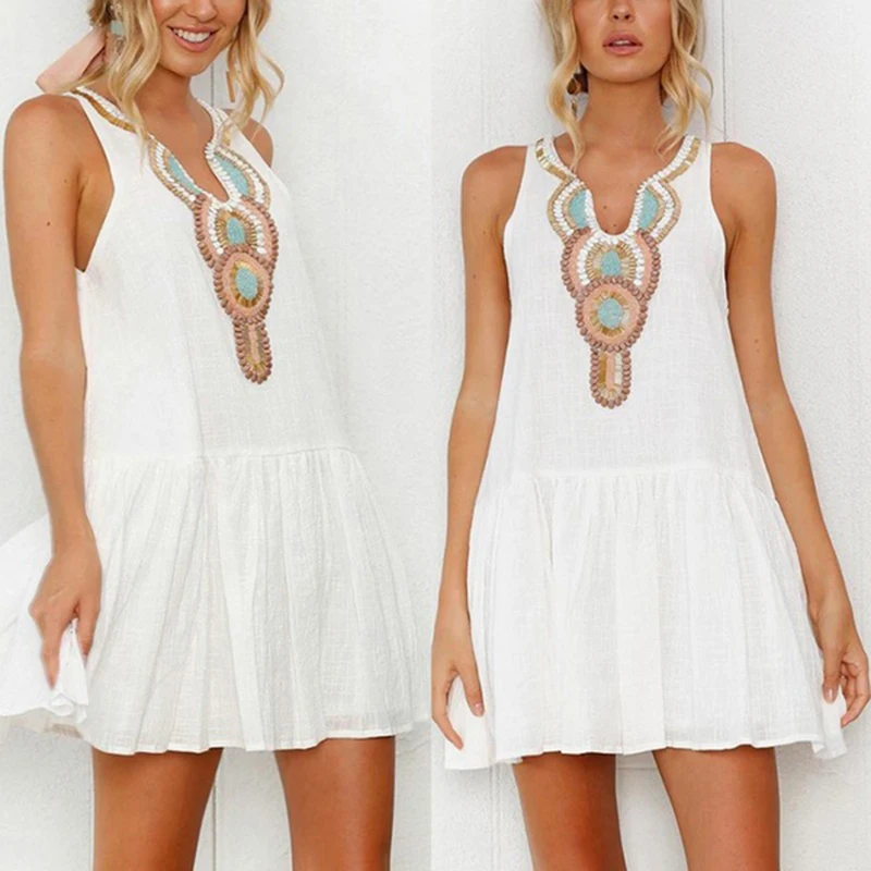 Летнее платье повседневное с v образным вырезом уличная на пуговицах сзади бохо