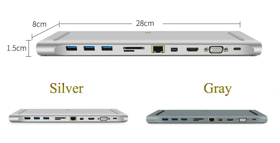 WIWU Multi-function 11 in 1 Hub USB Type-C Docking Station for MacBook Aluminum USB 3.0 to HDMI/VGA Universal Docking for Dell