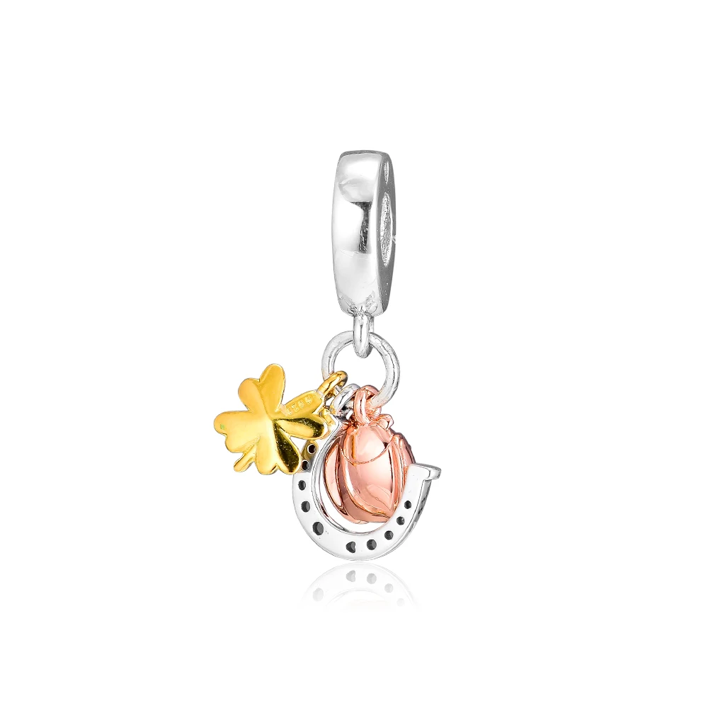 CKK подкова клевер и Божья коровка амулеты 925 Оригинальный Fit Pandora Браслеты