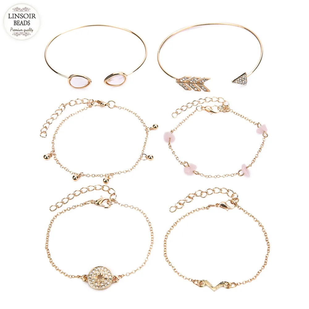 Женский браслет LINSOIR многоуровневый цепочка с цепочкой из натурального камня