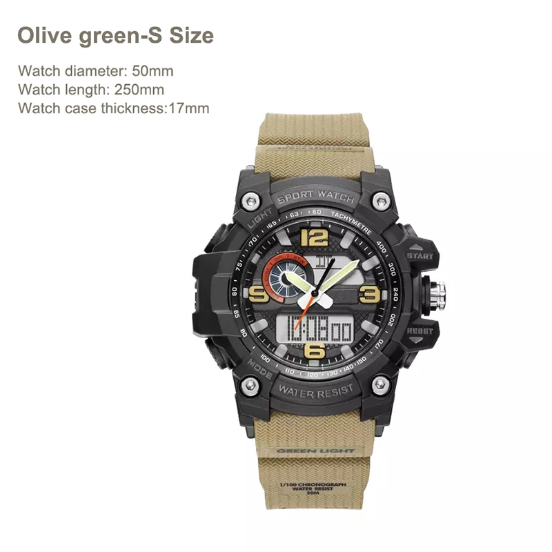 Olive green S Xiaomi 50ATM водонепроницаемые износостойкие электронные часы, светящийся дисплей с календарем и обратным отсчетом, часы-будильник для спорта на открытом воздухе - Цвет: Olive green S
