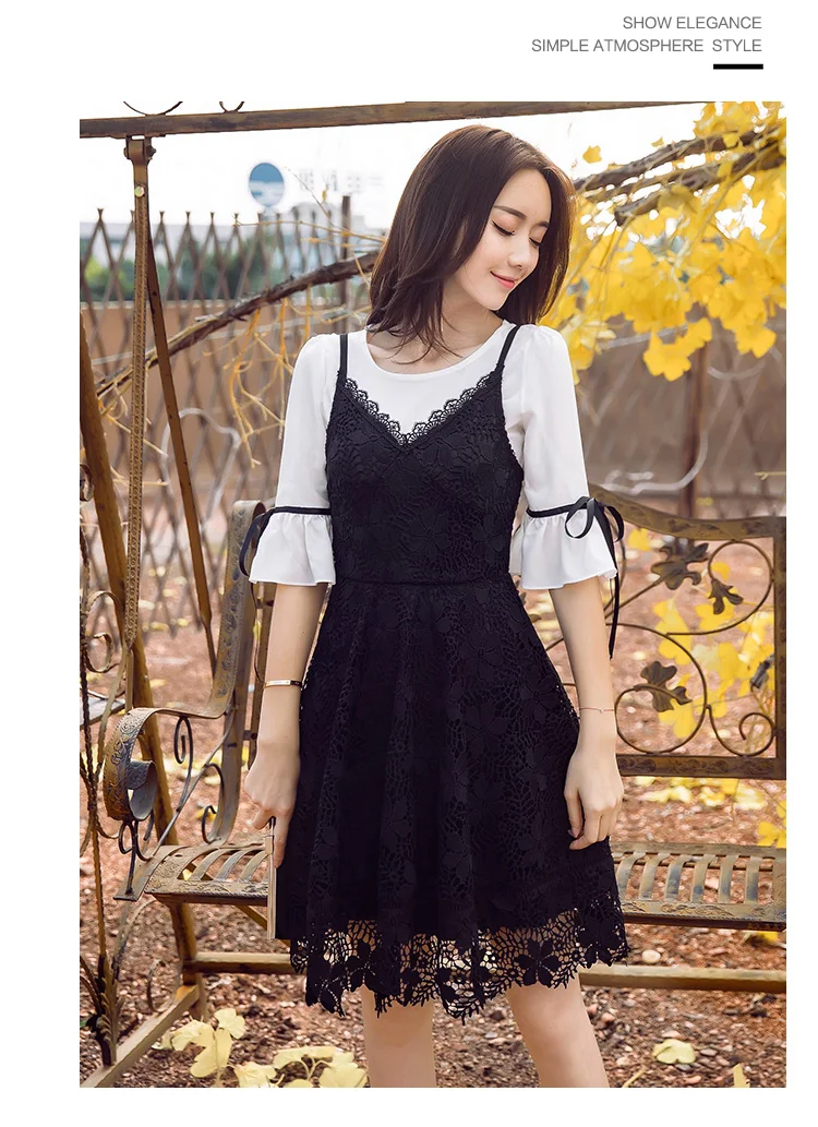 Платье на бретельках без рукавов кружевное осеннее Повседневное платье летнее