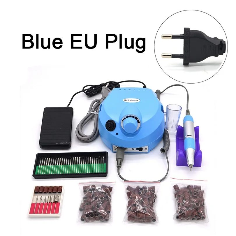 Blue EU 220V SET1 110/220V 35000 об/мин Pro Электрический Фрезер для ногтей, фрезер инструмент бит, маникюр, машинка для маникюра, Kit Pro салон дома ногтей комплект инструментов для маникюра красный Фрезер для ногтей, сверлильный - Цвет: Blue EU 220V SET1