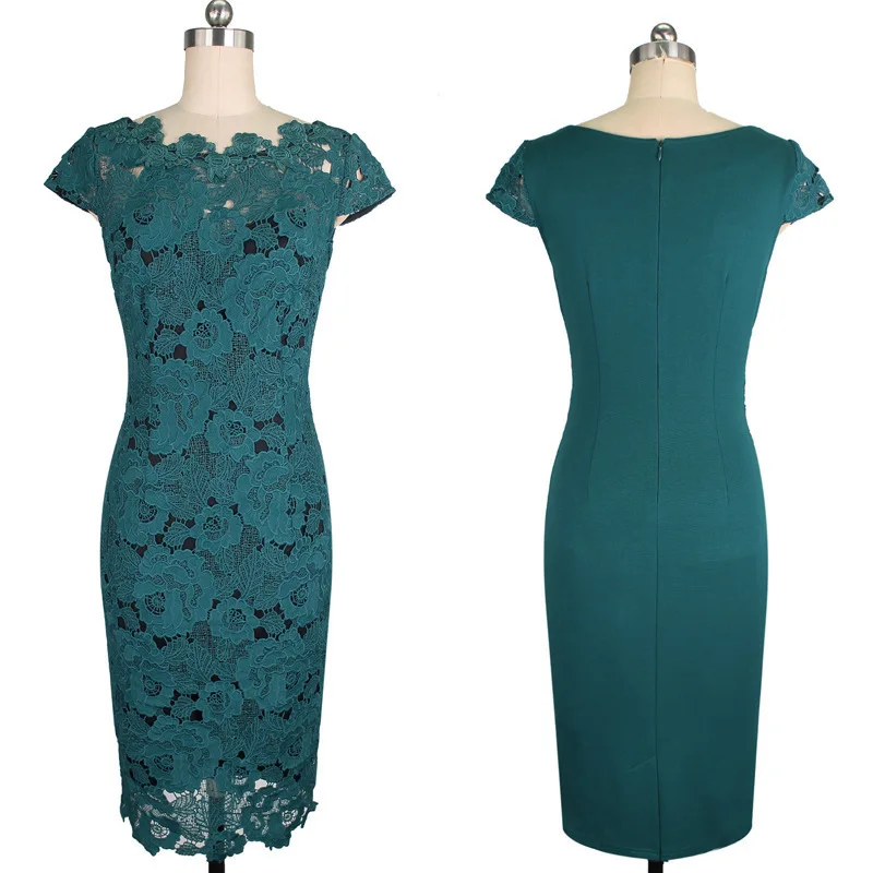 VITIANA Women Plus Size 2XL 3XL Pencil Party Lace Dress Female Black Green Short Sleeve Elegant Vintage Slim Office Work Dresses | Женская