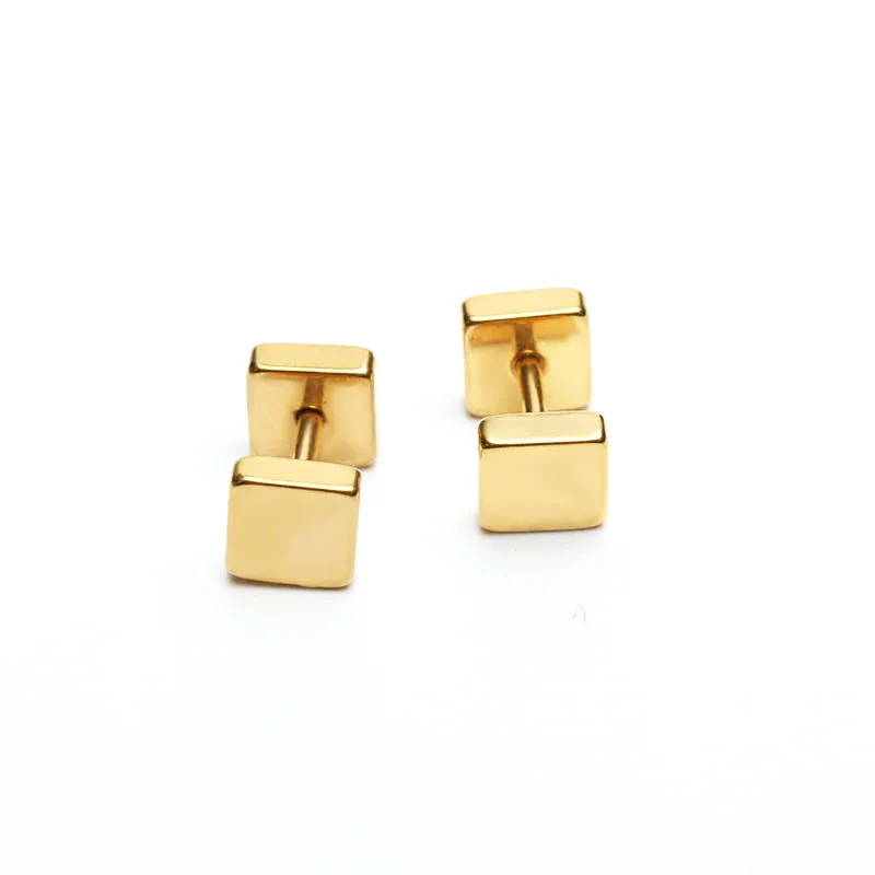 gold 6mmx2pieces 2 шт. модные квадратные серьги-гвоздики, Серьги Brincos Pendientes, Ушные Тоннели в форме штанги, титановая сталь, противоаллергические Панк ювелирные изделия для мужчин и женщин - Окраска металла: gold 6mmx2pieces