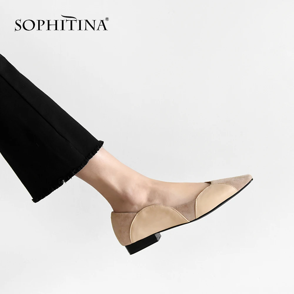 SOPHITINA/повседневная обувь на плоской подошве с оборками; модные Лоскутные слипоны с квадратным носком; женская новая обувь; удобная замшевая обувь ручной работы на плоской подошве; MO54