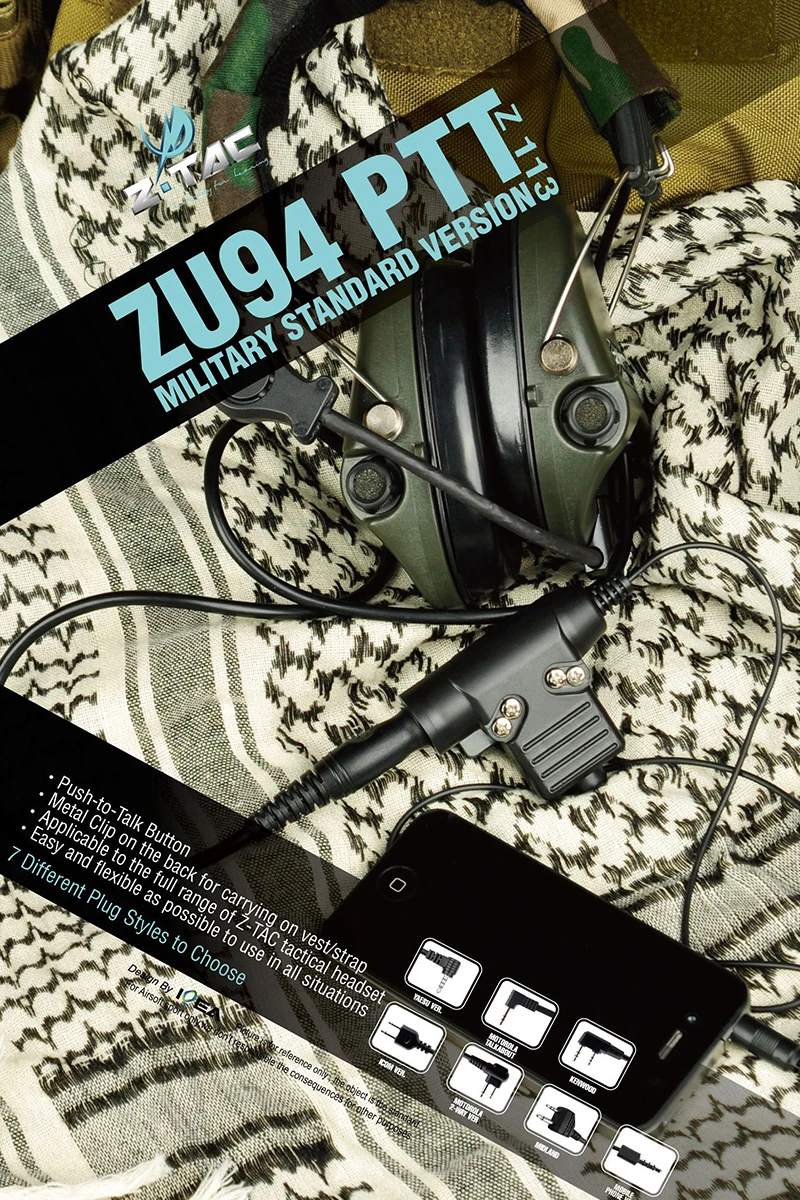 Z-Tac U94 PTT тактические наушники адаптер Motorola Plug Push To Talk Airsoft Midland PTT U94 PTT Baofeng Z113