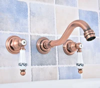 wall mount double handles 3 hole widespread bathroom sink faucet antique red copper finish zsf523