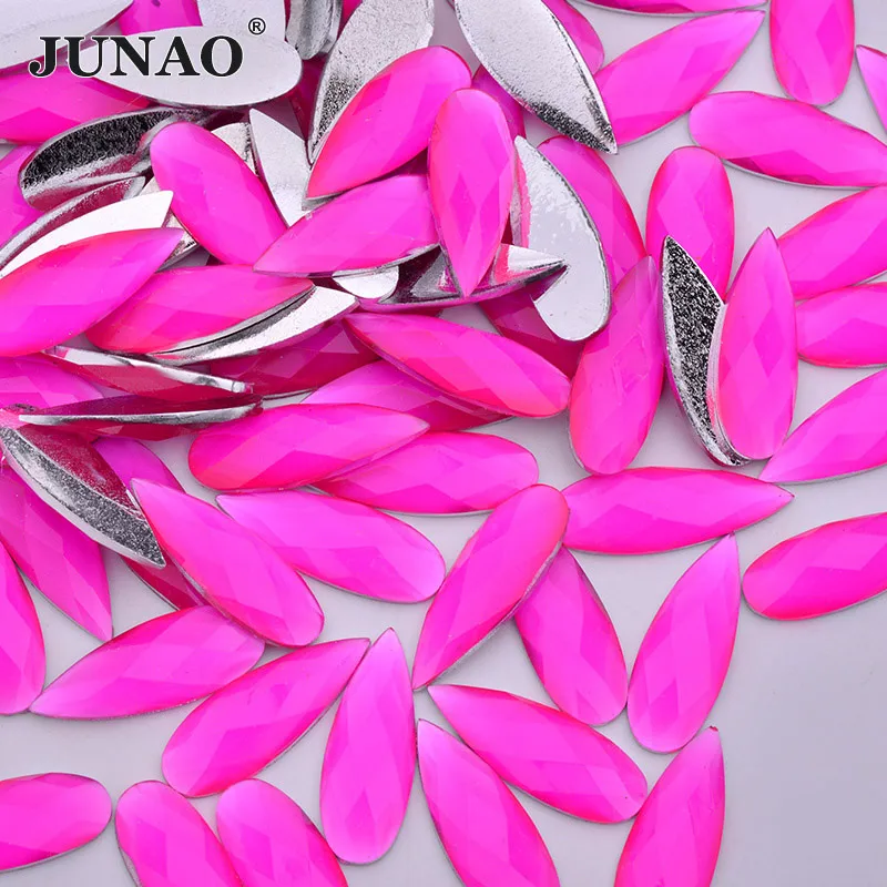 Rose JUNAO 8*22 мм неоновый светильник, розовые каплевидные стразы, аппликация, плоская задняя сторона, смола, драгоценные камни, украшение, хрустальные камни, не пришитые, алмазный страз - Цвет: Rose