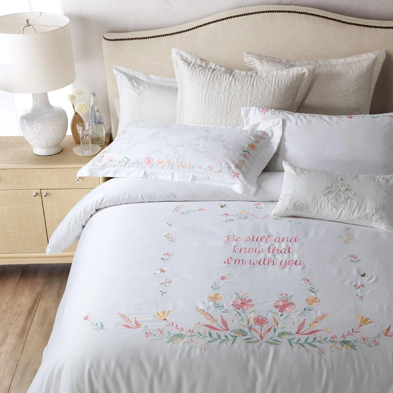 Комплект постельного белья с вышивкой 100% длинный степлер хлопковый пододеяльник