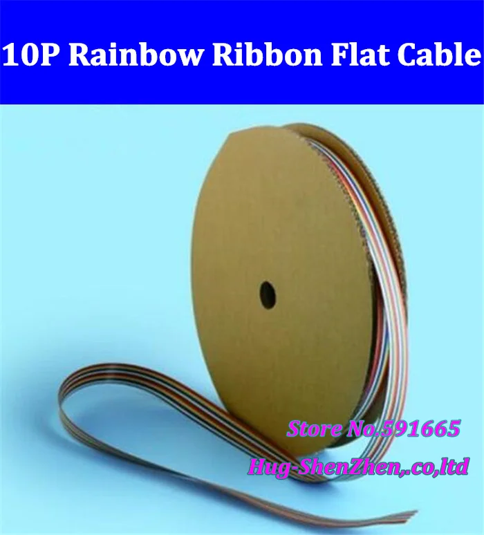 

10 WAY Flat Color Rainbow Ribbon flat Cable wire 10P ribbon cable 1.27MM pitch for 2.54mm pitch FC connector 20meter