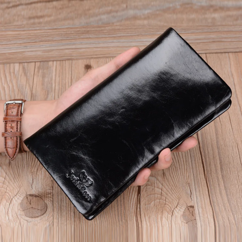 Новый мягкий мужской кошелек из натуральной кожи с воском Длинный дизайнерский