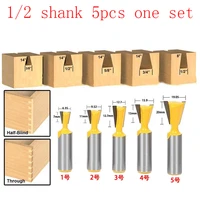5pcsset high quality industry standard 12 shank dovetail router bit cutter wood working