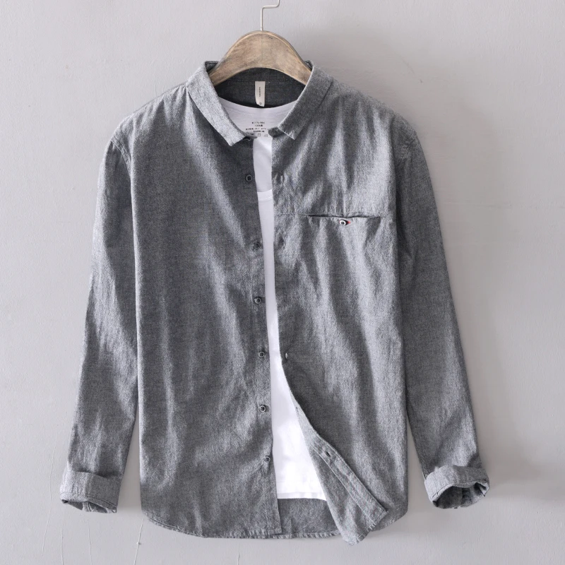 Рубашка мужская с длинным рукавом и квадратным воротником из 100%