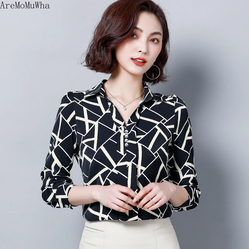 Новинка 2019 шифоновая рубашка AreMoMuWha женская с длинным рукавом и цветочным принтом