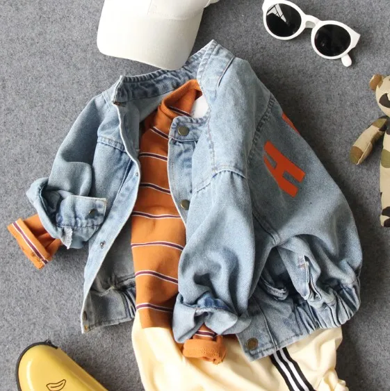 only denim jacket 90-130 см; Новинка года; сезон весна; Модная стильная повседневная джинсовая куртка с надписью для мальчиков; детская весенне-осенняя куртка; детская джинсовая куртка - Цвет: only denim jacket