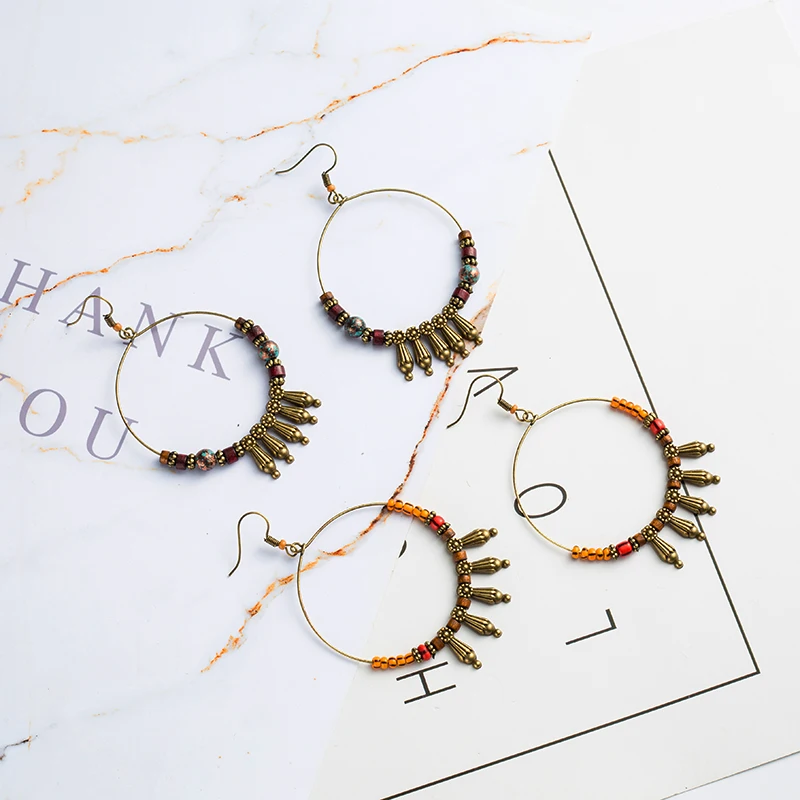 Новые винтажные украшения серьги в этническом стиле большие круглые золотые