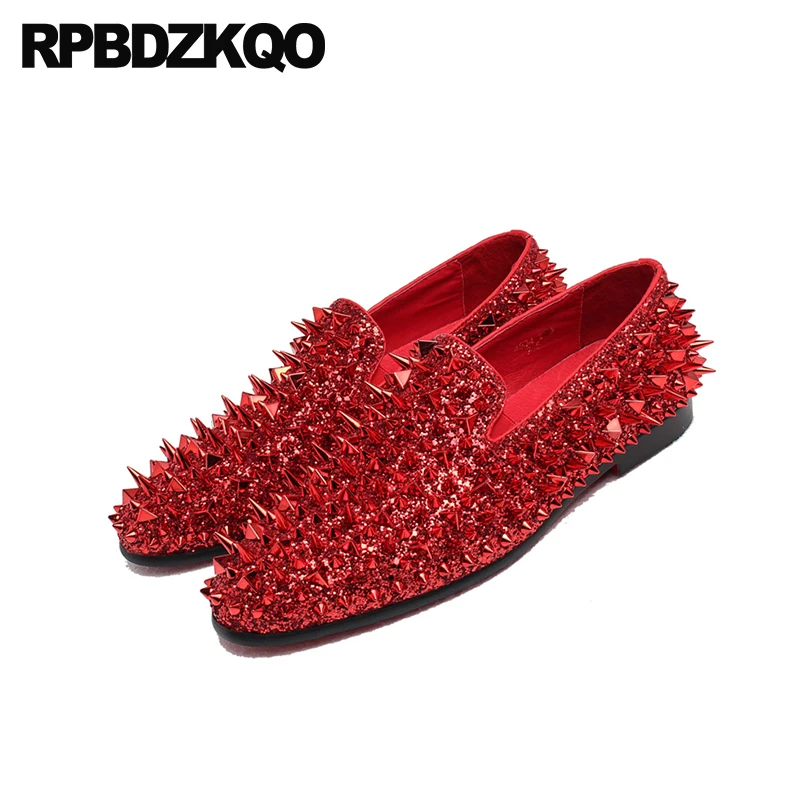Red Runway Prom Rivet Gold Handmade Glitter Spike Men Shoes Luxury Brand Dandelion Loafers Stud Sequin Fashion Hip Hop Summer | Обувь