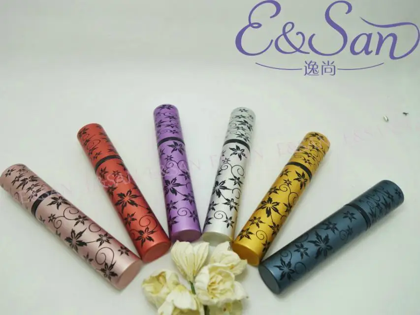 

L48-8ML flower printing aluminum perfume bottle glass spray lipstick shape atomizer 108pcs/lot
