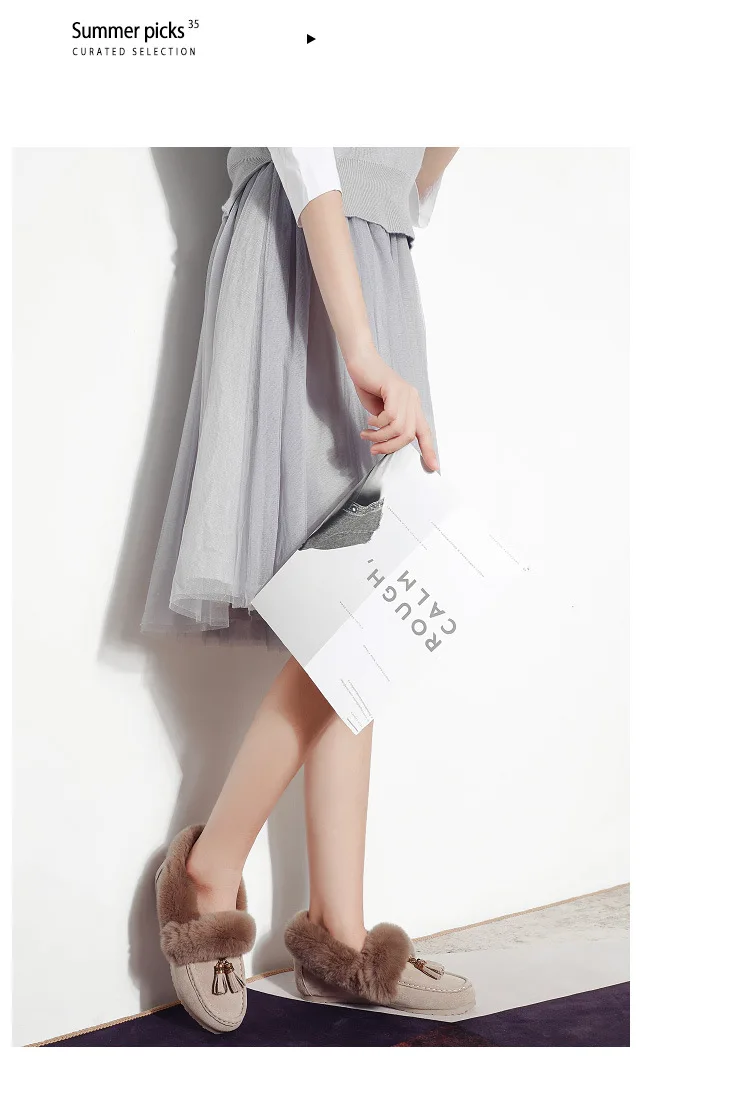 SWYIVY/женские слипоны на плоской подошве из натуральной кожи; Новинка года; Сезон Зима; теплые зимние ботинки на меху с кисточками; роскошная женская обувь на плоской подошве с кроликом