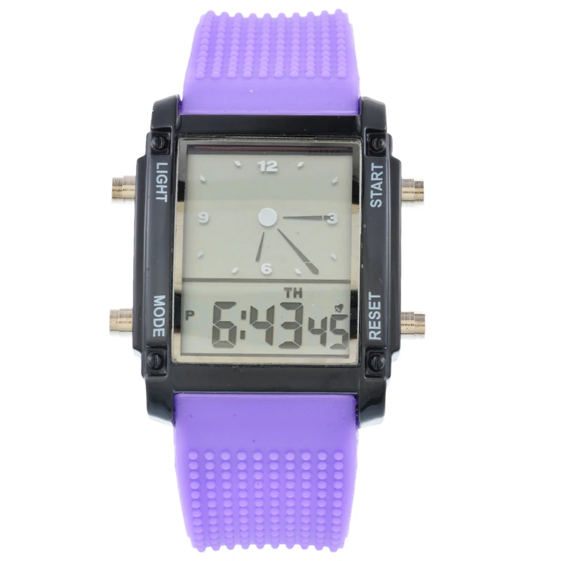 purple black Новинка, мужские спортивные часы, красочные светящиеся часы, двойной дисплей, электронный светодиодный, спортивные часы, спортивный трекер - Цвет: purple black