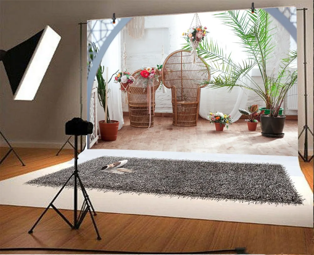 Laeacco Boudoir стул завод занавески с цветами Портретные фотографии фоны
