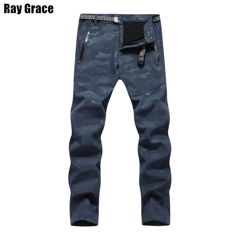 Gray RAY GRACE уличные походные брюки зимние мужские походные треккинговые камуфляжные брюки водонепроницаемые спортивные брюки для рыбалки мужские флисовые - Цвет: Gray