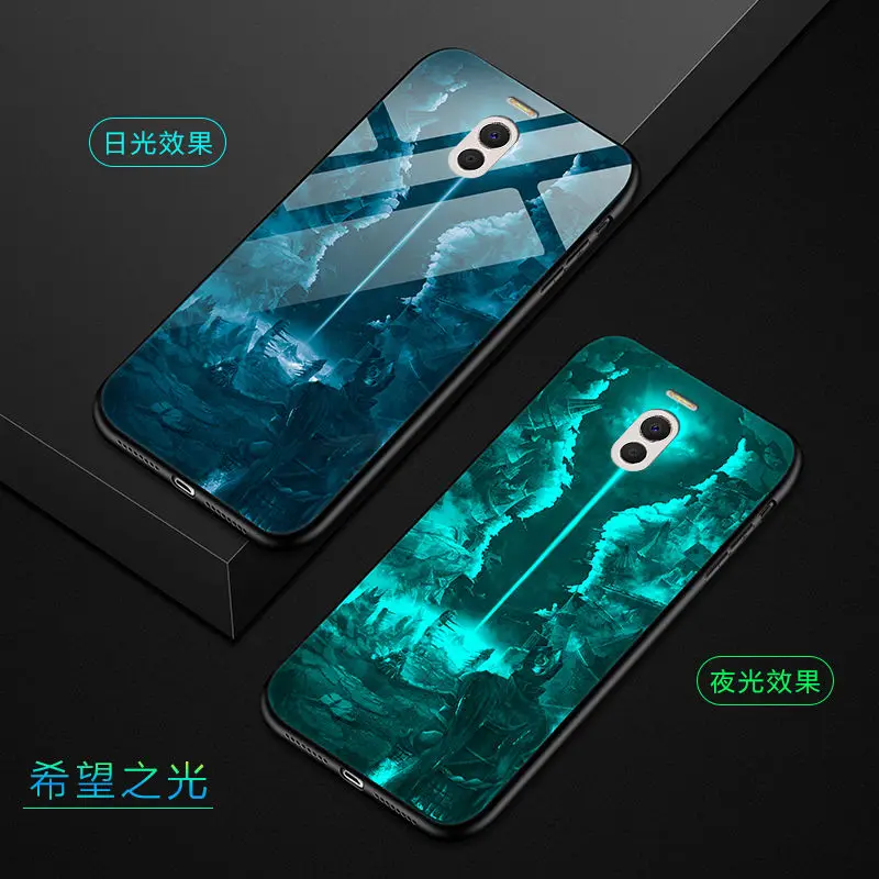 Чехол для телефона для Meizu M6 Note чехол 5," светящаяся задняя крышка из закаленного стекла для Meizu M6 Note чехол Силиконовый противоударный чехол для телефона