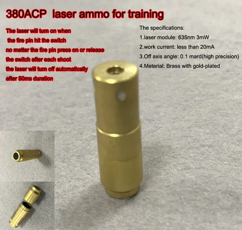 

380ACP with 50ms delay Laser Ammo,Laser Bullet, Laser Cartridge for Dry Fire training and shooting simulation