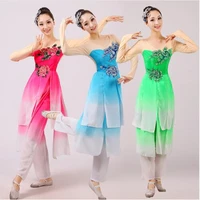 0101 pinkbluegreen chinese embroidery sequined jasmine umbrella classical dance costumes for women stage performance