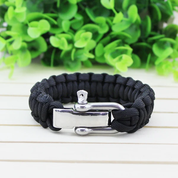 

9inch Parachute Rope Clasp Survival Self-rescue Paracord Bracelet With Stainless Steel Shackles Camping Outdoor Tools