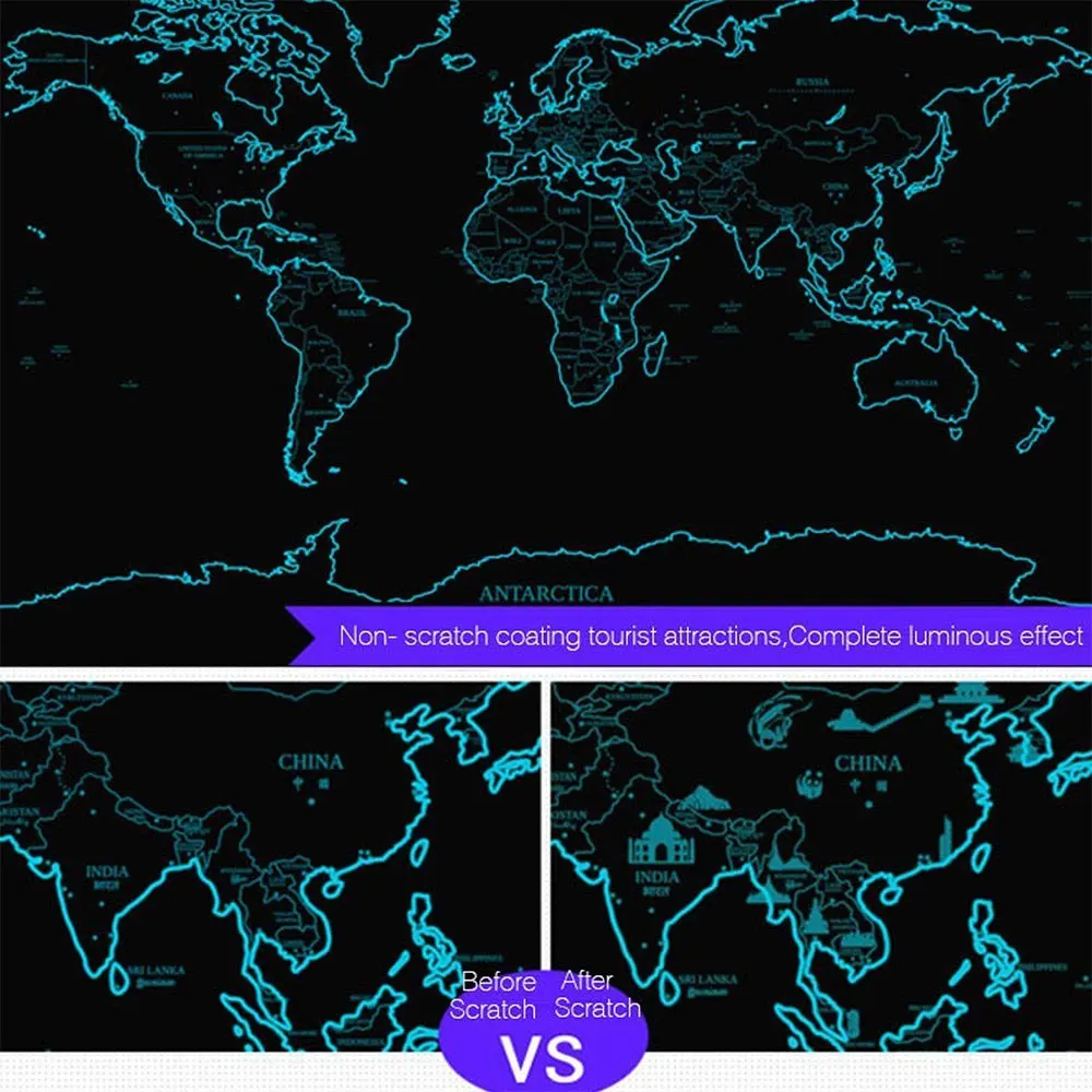 Большой светящийся Скретч Карта мира персонализированные карты Плакат отпуск
