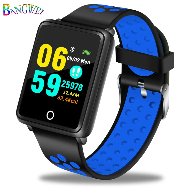 Blue BANGWEI Neue Спорт фитнес повязку Wasserdichte Uhr Blutdruck Herz скорость мониторы Шагомер Смарт Браслет Für Android ios - Цвет: Blue
