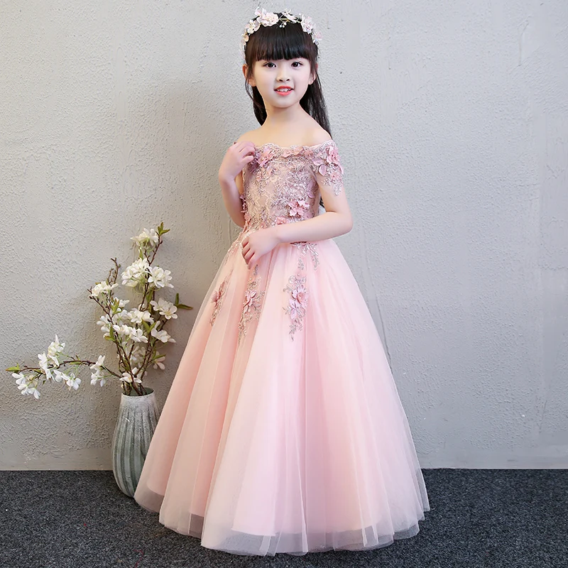 Элегантное свадебное платье с открытыми плечами для девочек розовое