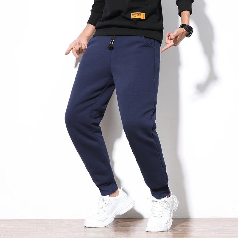 navy blue Мужские джоггеры новые мужские спортивные штаны мужские брюки Японская уличная одежда модные мужские уличные утолщенные флисовые Зимние теплые брюки - Цвет: navy blue