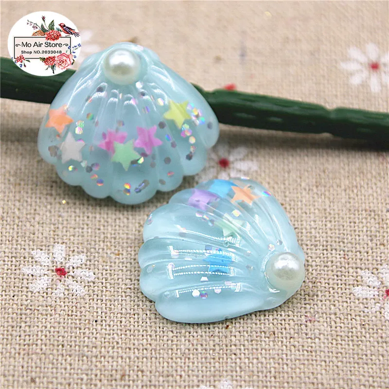 10 шт. полимер блестящий красочный Жемчуг seashell Flatback Кабошон DIY волос Лук Центр Скрапбукинг Ремесло 29x25 мм