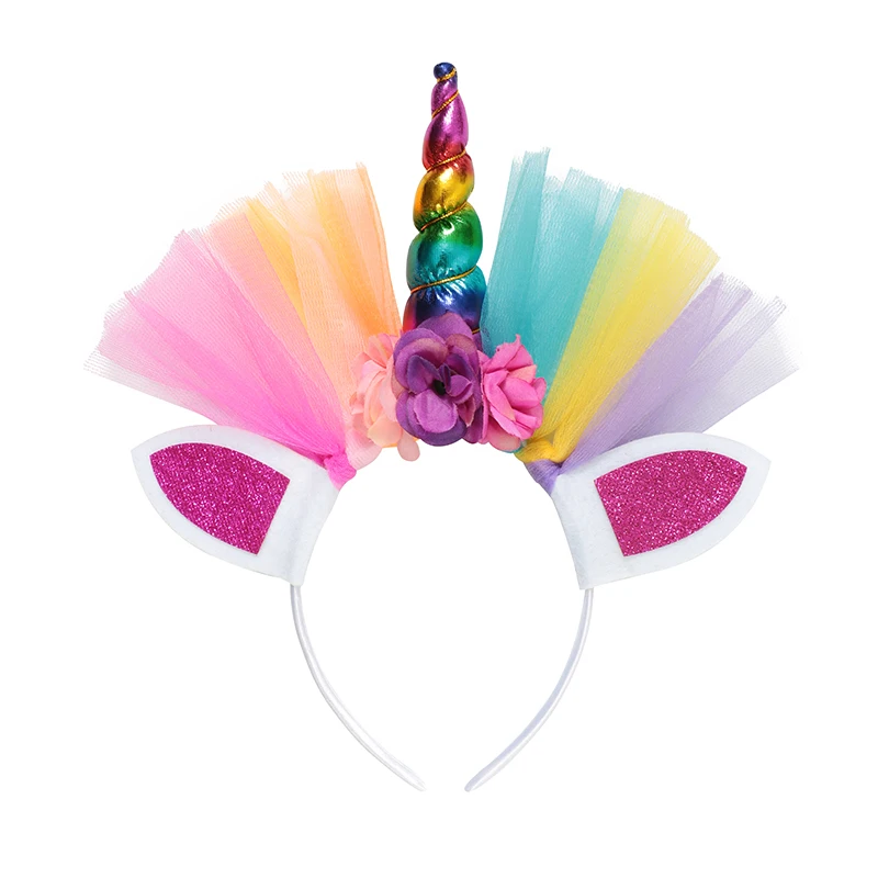 Multicolour headband Красочные Единорог повязка из искусственных волос крылья для девочек Дети длинные поддельные волосы косплей мультфильм Аксессуары Детские вечерние принадлежности Единорог - Цвет: Multicolour headband