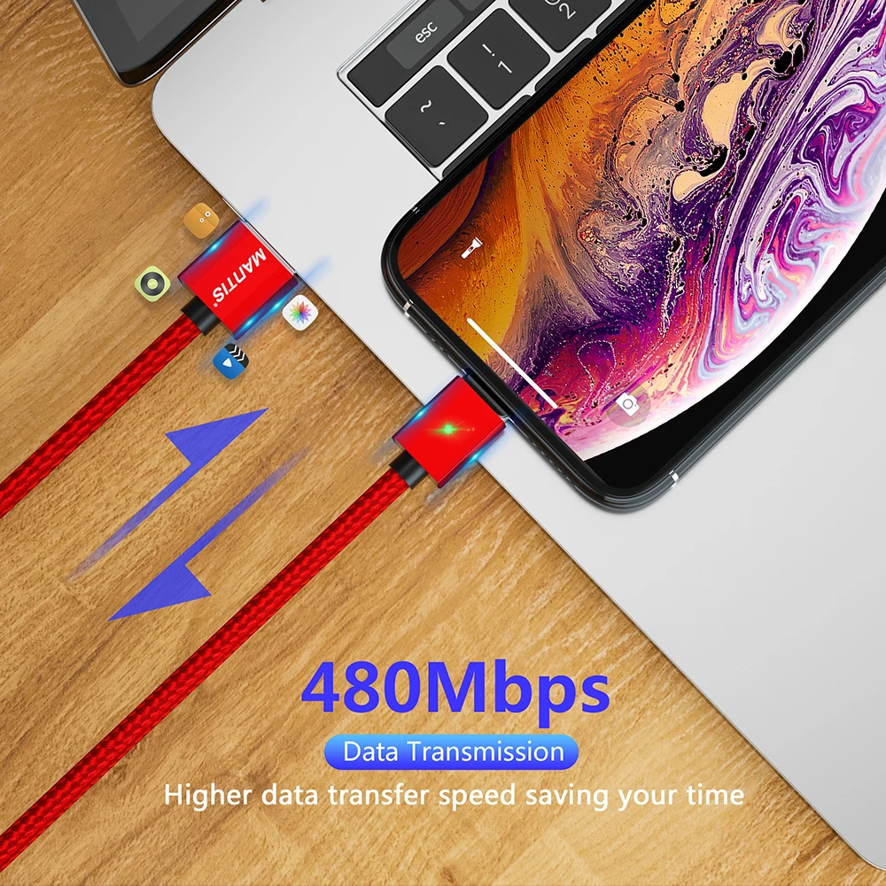 Магнитный кабель MANTIS 3A для Iphone Xs Max Xr X 8 7 6 6s 5 5s Se Ipad Mini Quick Charge 3 0 LED Usb быстрой зарядки