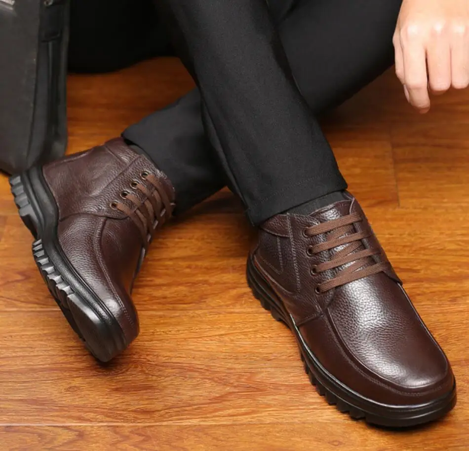 Ботинки мужские зимние из натуральной кожи очень теплые удобные модная