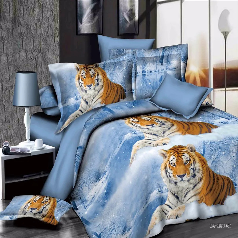3d животных постельных принадлежностей тигр/Лев одеяло/doona покрывало простыня наволочки 4 шт. queen Размер бархатистое постельное белье
