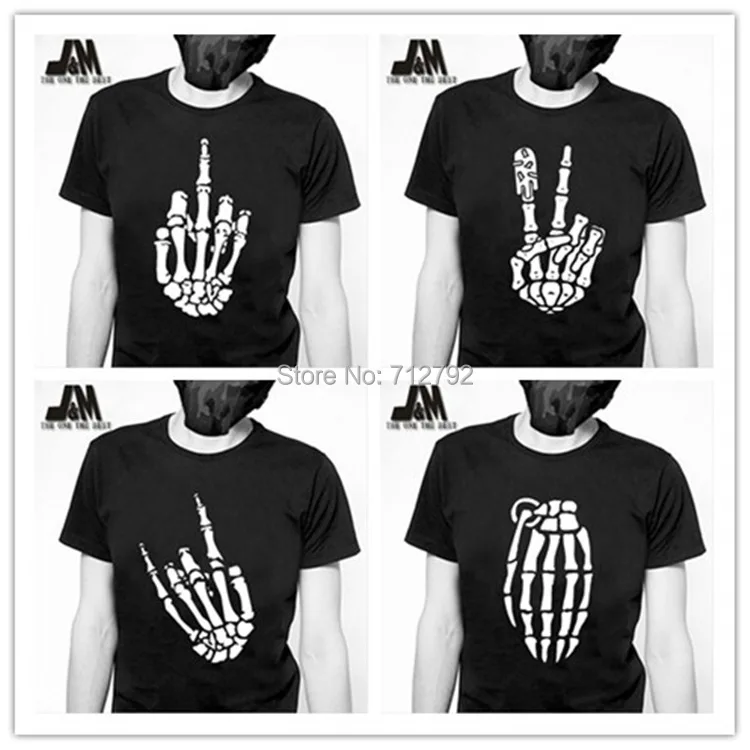 2014 модная летняя мужская футболка в стиле панк рок новая с черепом и скелетом