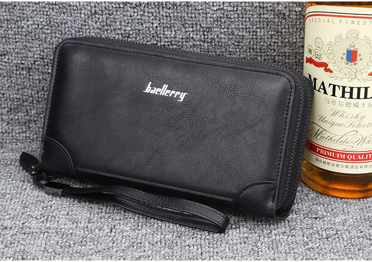 New Business Leisure Wallets for Men Male Double Zipper Large Capacity Hand Bags Mobile Phone Pouch Card Wallet Purse