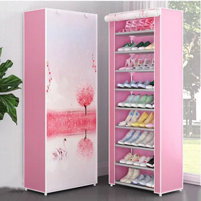 pink 10 слоев 9 Сетки простой обувной стеллаж бытовой пылезащитный стеллаж хранение обуви ткань обувной шкаф для прихожей мебель для дома - Цвет: pink